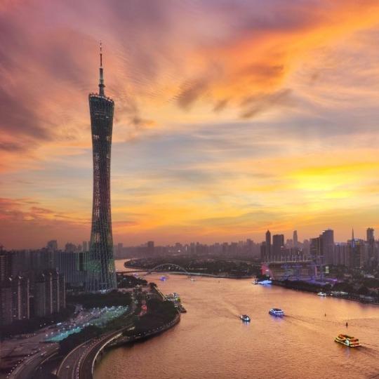 Gorgeous sunset glow over Guangzhou sky